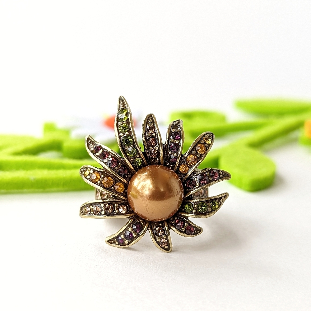 Signed HEIDI DAUS "Sublime Star" Multicolor Statement Ring Rhinestones Size 6.5